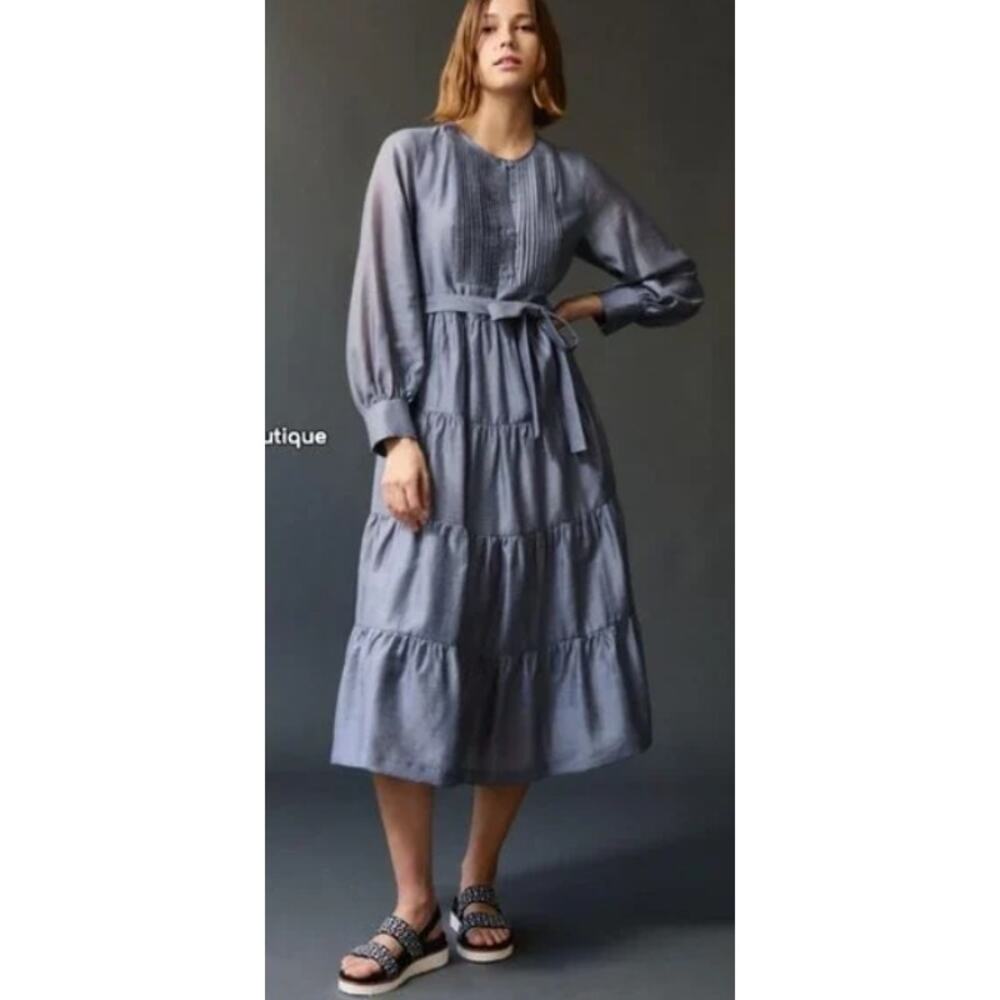 ANTHROPOLOGIE MARE MARE Agosta Tiered Belted Maxi praire boho long sleeve Dress